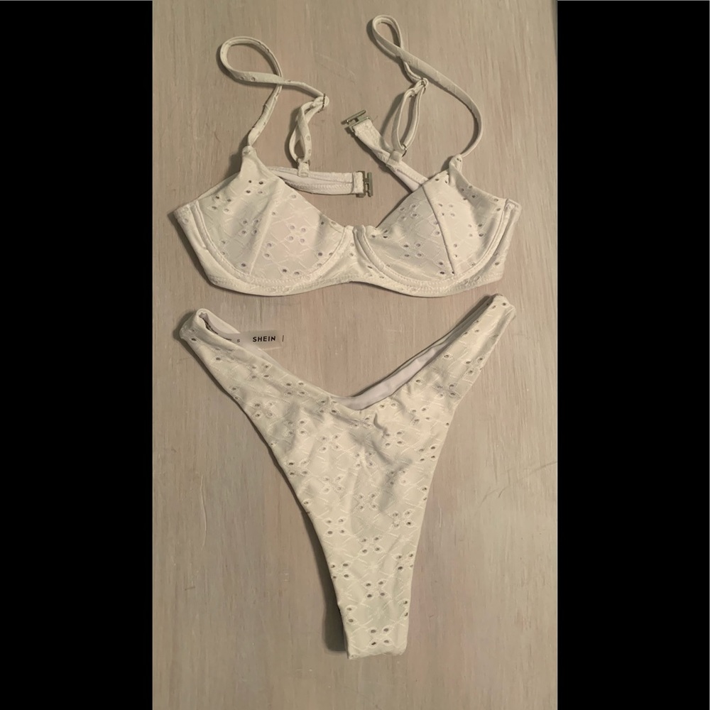 Shein white eyelet bikini